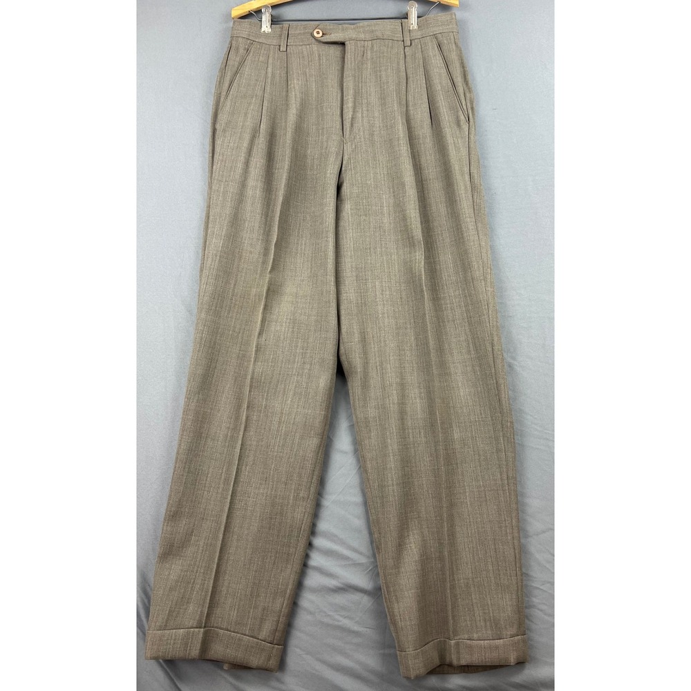 Bachrach Dress Pants Mens 32x29 Brown Pleated Cuffed High Rise Trousers Good